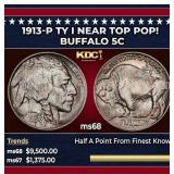 1913-p Ty I Buffalo Nickel Near Top Pop! 5c ms68 S