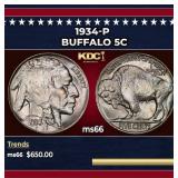 1934-p Buffalo Nickel 5c Grades ms66
