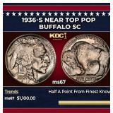 1936-s Buffalo Nickel Near Top Pop 5c ms67 SEGS