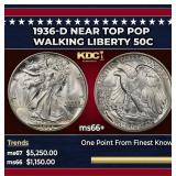 1936-d Walking Liberty Half Dollar Near Top Pop 50