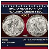 1942-d Walking Liberty Half Dollar Near Top Pop 50