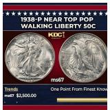 1938-p Walking Liberty Half Dollar Near Top Pop 50