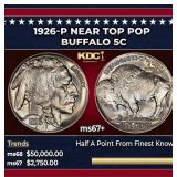1926-p Buffalo Nickel Near Top Pop 5c ms67+ SEGS