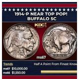 1914-p Buffalo Nickel Near Top Pop! 5c ms67 SEGS