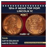 1914-p Lincoln Cent Near Top Pop! 1c ms66+ rd SEGS