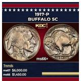 1917-p Buffalo Nickel 5c ms66+ SEGS