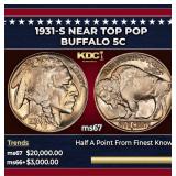 1931-s Buffalo Nickel Near Top Pop 5c ms67 SEGS