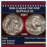 1936-s Buffalo Nickel Near Top Pop 5c ms66+ SEGS