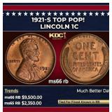 1921-s Lincoln Cent TOP POP! 1c ms66 rb SEGS