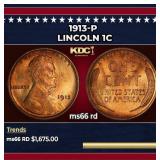 1913-p Lincoln Cent 1c ms66 rd SEGS