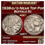 1938-d/d Buffalo Nickel Near Top Pop 5c ms67+ SEGS