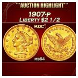 1907-p Gold Liberty Quarter Eagle $2 1/2 ms64 SEGS
