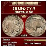 1913-d Ty II Buffalo Nickel 5c Grades ms65