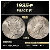 1935-p Peace Dollar $1 Grades ms65
