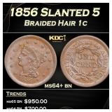 1856 Slanted 5 Braided Hair Large Cent 1c Grades m