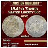1841-o Seated Half Dollar Toned 50c ms64+ SEGS