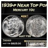 1939-p Mercury Dime Near Top Pop 10c ms67 FSB SEGS