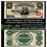 1891 $10 Red Seal Silver Certificate "Tombstone" G