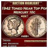 1942 Proof Mercury Dime Toned Near Top Pop 10c pr6