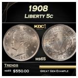 1908 Liberty Nickel 5c Grades ms65