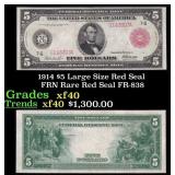 1914 $5 Large Size Red Seal FRN Rare Red Seal Grad