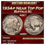 1934-p Buffalo Nickel Near Top Pop 5c ms66+ SEGS