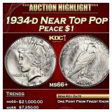1934-d Peace Dollar Near Top Pop $1 ms66+ SEGS