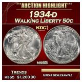 1934-d Walking Liberty Half Dollar 50c ms65 SEGS