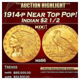 1914-p Gold Indian Quarter Eagle Near Top Pop! $2