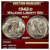 1942-d Walking Liberty Half Dollar 50c ms66+ SEGS