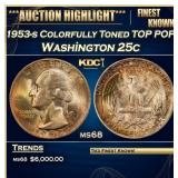 1953-s Washington Quarter Colorfully Toned TOP POP