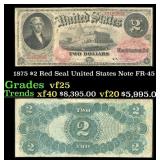 1875 $2 Red Seal United States Note Grades vf+ FR-