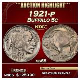 1921-p Buffalo Nickel 5c ms65 SEGS