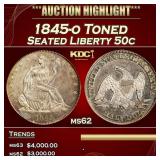 1845-o Seated Half Dollar Toned 50c ms62 USCG