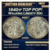 1940-p Walking Liberty Half Dollar TOP POP! 50c ms