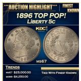 1896 Liberty Nickel TOP POP! 5c ms67 SEGS