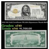 1928 $50 Gold Certificate FR-2404 Signatures Woods