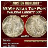 1916-p Walking Liberty Half Dollar Near Top Pop! 5