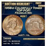 1958-d Franklin Half Dollar Colorfully Toned TOP P