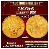 1875-s Gold Liberty Double Eagle $20 ms64 SEGS