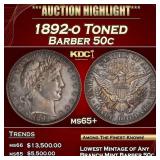 1892-o Barber Half Dollars Toned 50c ms65+ SEGS