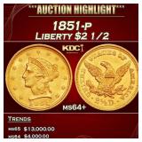 1851-p Gold Liberty Quarter Eagle $2 1/2 ms64+ SEG