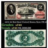 1875 $2 Red Seal United States Note Grades xf FR-4