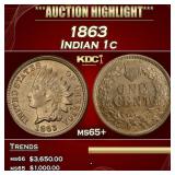 1863 Indian Cent 1c ms65+ SEGS