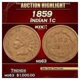 1859 Indian Cent 1c ms63 USCG