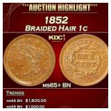 1852 Braided Hair Large Cent 1c ms65+ BN SEGS