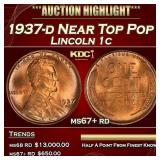 1937-d Lincoln Cent Near Top Pop 1c ms67+ rd SEGS
