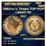 1883 n/c Liberty Nickel Toned TOP POP! 5c ms67+ SE