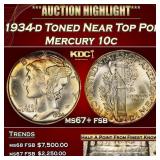 1934-d Mercury Dime Toned Near Top Pop 10c ms67+ f