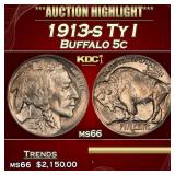 1913-s Ty I Buffalo Nickel 5c ms66 SEGS